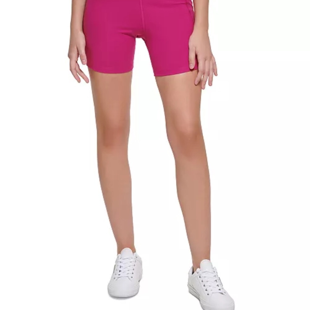 CALVIN KLEINE PERFORMANCE HIGH WAIST CROSSOVER BIKER SHORTS / PINK / SIZE MEDIUM